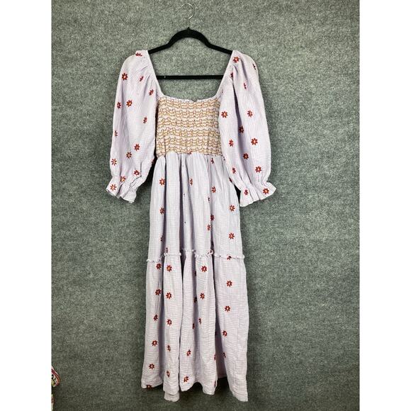 Women's Boho Dahlia Floral Embroidered Maxi Dress Pearl Island Color Size Large - Picture 6 of 10